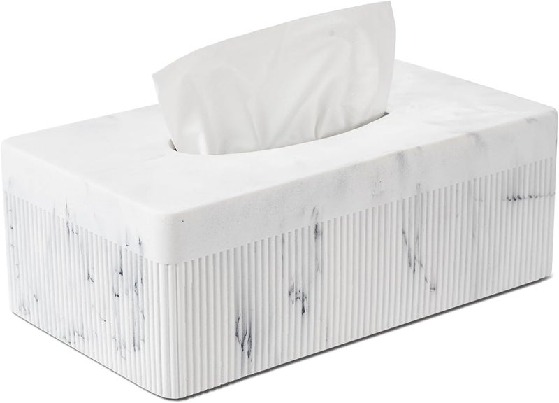 Polytree Marble Tissue Box Cover, Rectangular Napkin Facial Tissues Holder for Home Office, Hand Poured Marble Tissue Box Holder, 10 x 5.7 x 3.7 inches, White - Image 1